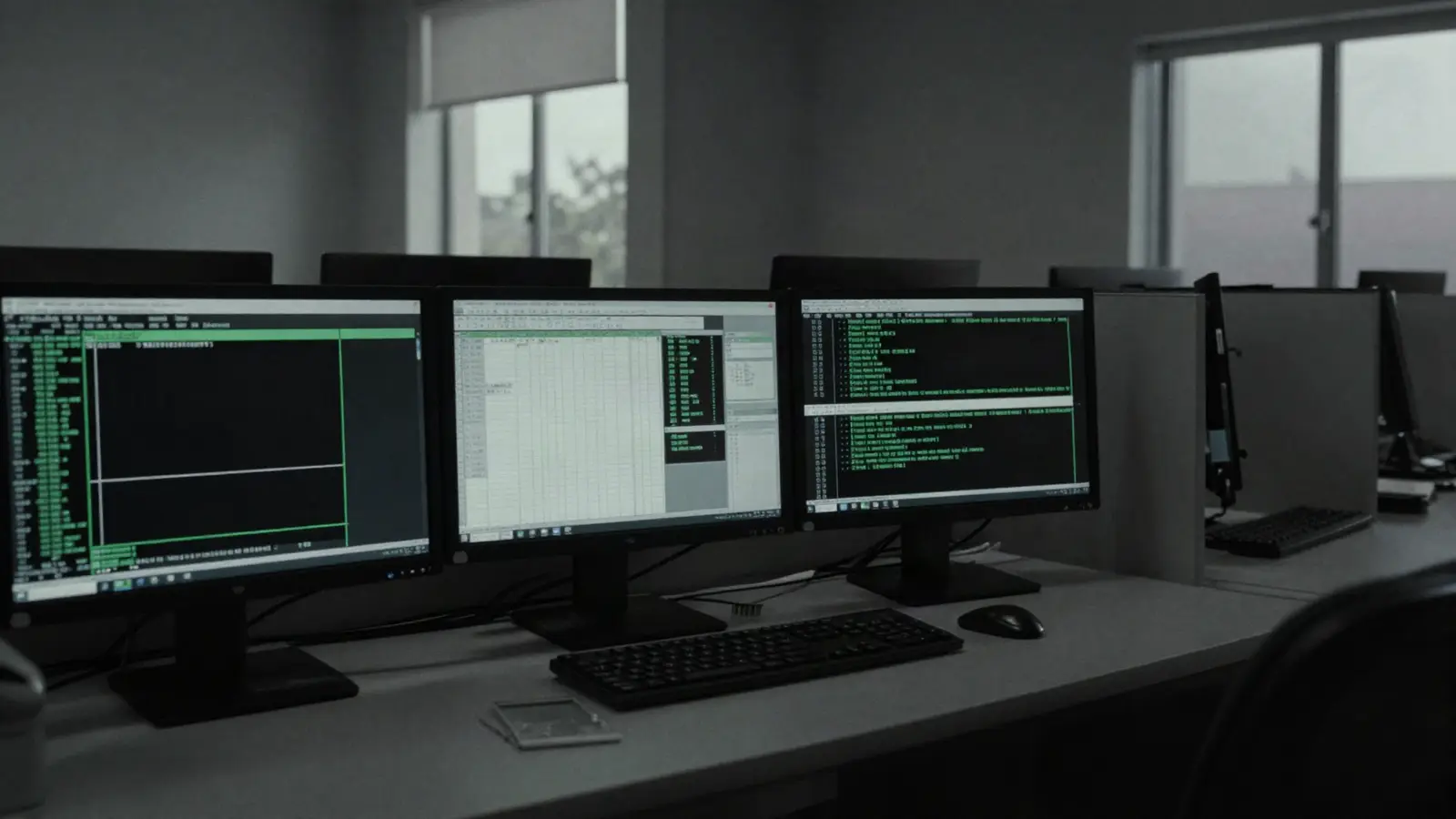 A bank back-office workstation with terminal emulator screens