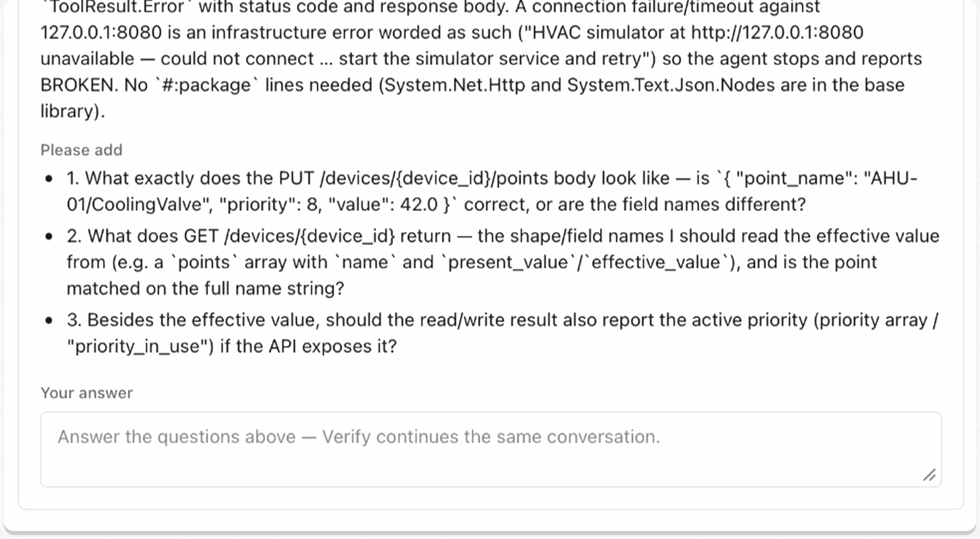 ToolForge requests additional API details before generating the custom tool.